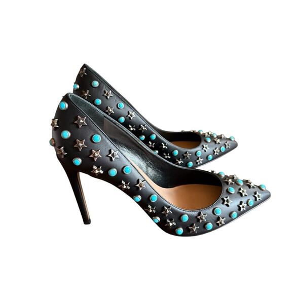 Valentino Garavani Star Studded Turquoise Stud Rockstar Leather Pumps EU 38 US 8 - Picture 7 of 15